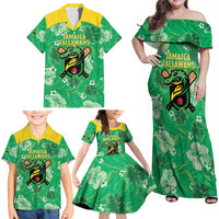 Custom Jamaica Cricket Family Matching Off Shoulder Maxi Dress and Hawaiian Shirt Fi Wi Tallawahs Tropical Style - Wonder Print Shop