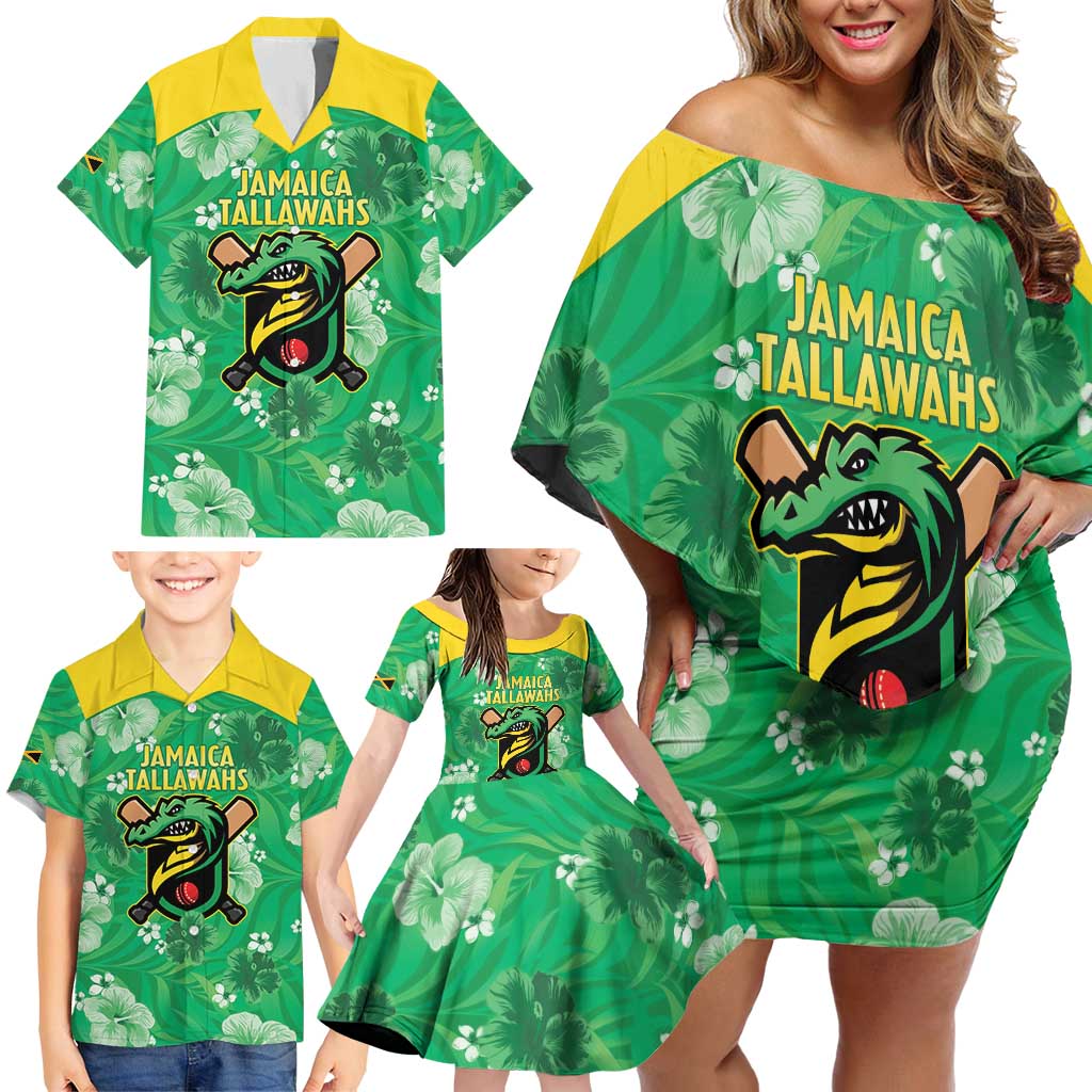 Custom Jamaica Cricket Family Matching Off Shoulder Short Dress and Hawaiian Shirt Fi Wi Tallawahs Tropical Style - Wonder Print Shop