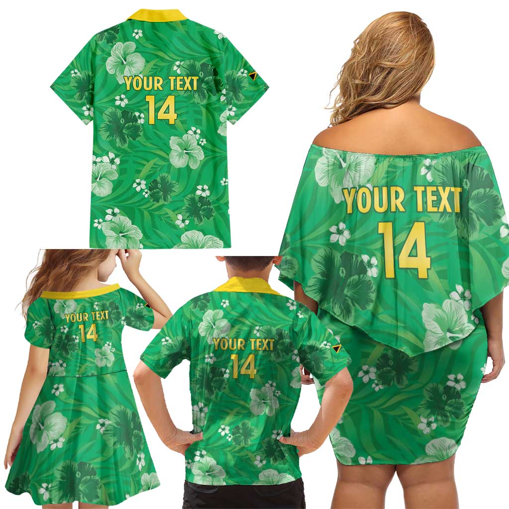 Custom Jamaica Cricket Family Matching Off Shoulder Short Dress and Hawaiian Shirt Fi Wi Tallawahs Tropical Style - Wonder Print Shop
