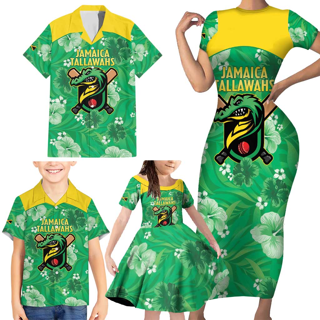 Custom Jamaica Cricket Family Matching Short Sleeve Bodycon Dress and Hawaiian Shirt Fi Wi Tallawahs Tropical Style - Wonder Print Shop