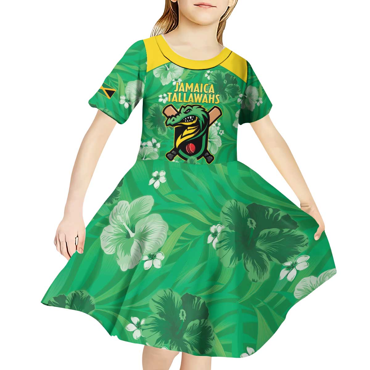 Custom Jamaica Cricket Kid Short Sleeve Dress Fi Wi Tallawahs Tropical Style - Wonder Print Shop