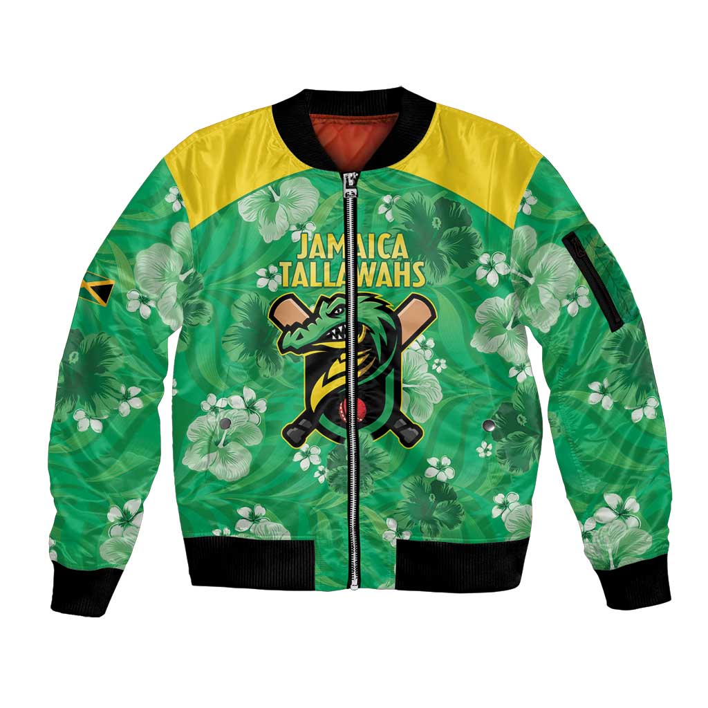 Custom Jamaica Cricket Sleeve Zip Bomber Jacket Fi Wi Tallawahs Tropical Style - Wonder Print Shop