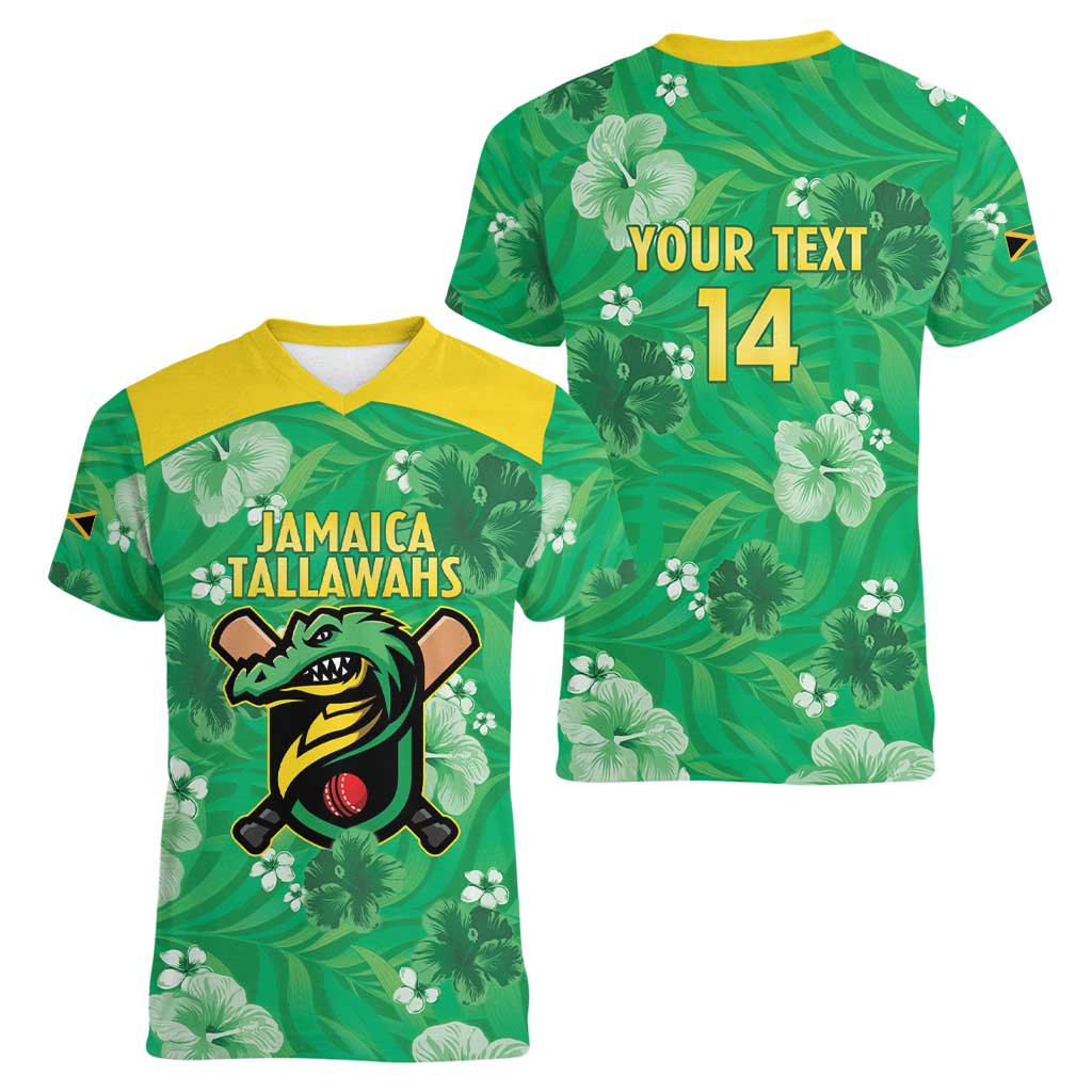 Custom Jamaica Cricket Women V-Neck T-Shirt Fi Wi Tallawahs Tropical Style - Wonder Print Shop
