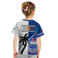 Fiji And Samoa Rugby Kid T Shirt 2023 World Cup Samoan Mix Tapa Pattern - Wonder Print Shop
