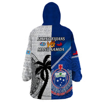 Fiji And Samoa Rugby Wearable Blanket Hoodie 2023 World Cup Samoan Mix Tapa Pattern - Wonder Print Shop
