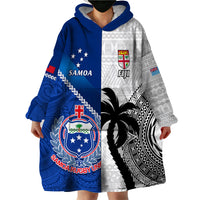Fiji And Samoa Rugby Wearable Blanket Hoodie 2023 World Cup Samoan Mix Tapa Pattern - Wonder Print Shop