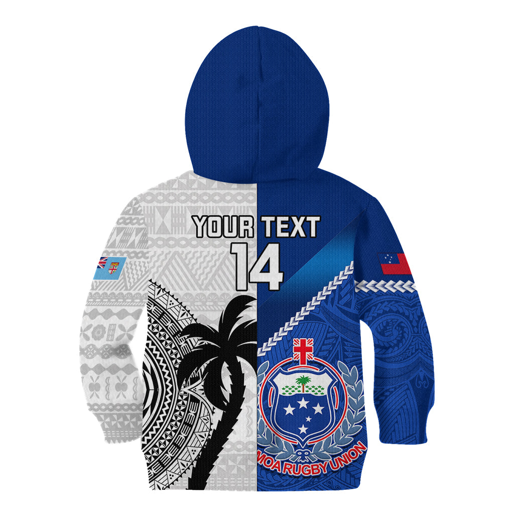 Custom Fiji And Samoa Rugby Kid Hoodie 2023 World Cup Samoan Mix Tapa Pattern - Wonder Print Shop