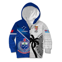 Custom Fiji And Samoa Rugby Kid Hoodie 2023 World Cup Samoan Mix Tapa Pattern - Wonder Print Shop