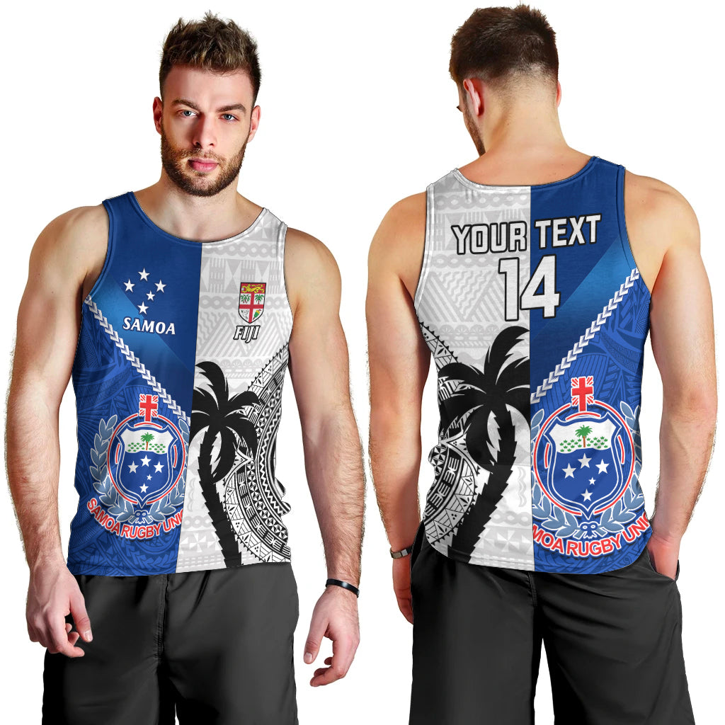 Custom Fiji And Samoa Rugby Men Tank Top 2023 World Cup Samoan Mix Tapa Pattern - Wonder Print Shop