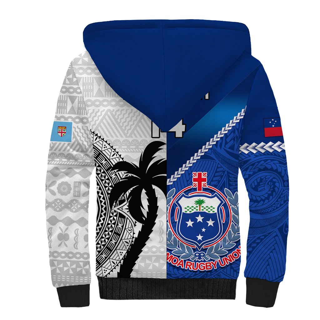 Custom Fiji And Samoa Rugby Sherpa Hoodie 2023 World Cup Samoan Mix Tapa Pattern - Wonder Print Shop