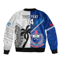 Custom Fiji And Samoa Rugby Sleeve Zip Bomber Jacket 2023 World Cup Samoan Mix Tapa Pattern - Wonder Print Shop