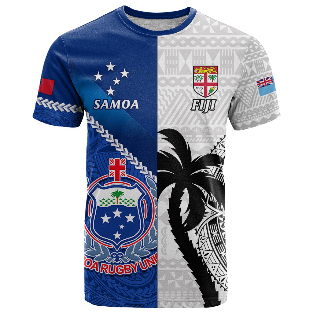 Custom Fiji And Samoa Rugby T Shirt 2023 World Cup Samoan Mix Tapa Pattern - Wonder Print Shop