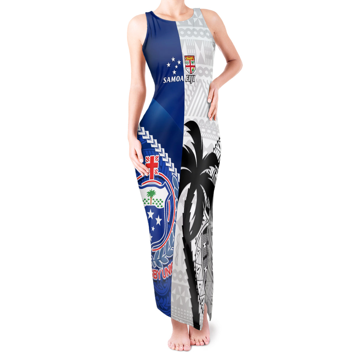 Custom Fiji And Samoa Rugby Tank Maxi Dress 2023 World Cup Samoan Mix Tapa Pattern - Wonder Print Shop
