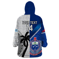 Custom Fiji And Samoa Rugby Wearable Blanket Hoodie 2023 World Cup Samoan Mix Tapa Pattern - Wonder Print Shop