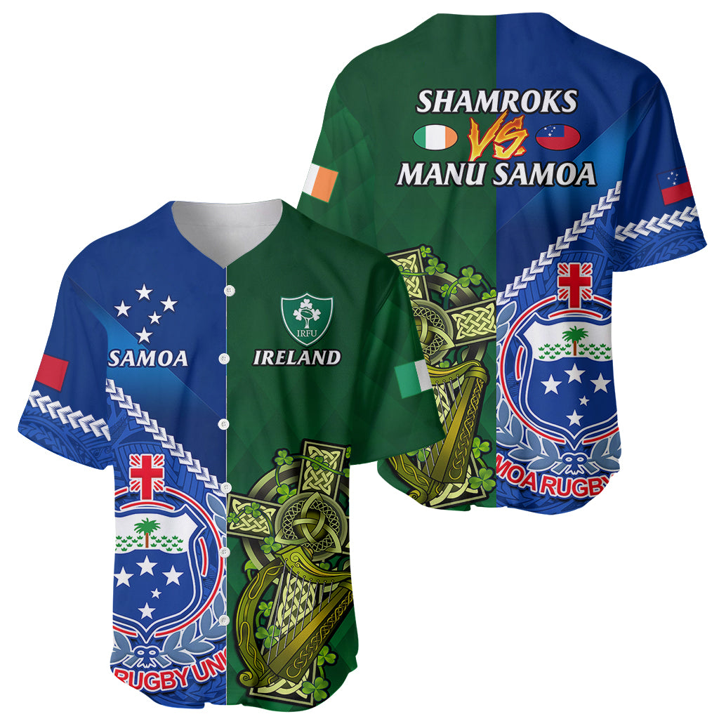 Samoa And Ireland Rugby Baseball Jersey 2023 World Cup Manu Samoa With Shamrocks - Wonder Print Shop