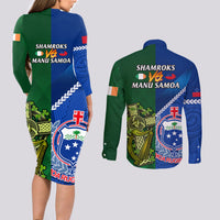 Samoa And Ireland Rugby Couples Matching Long Sleeve Bodycon Dress and Long Sleeve Button Shirts 2023 World Cup Manu Samoa With Shamrocks - Wonder Print Shop
