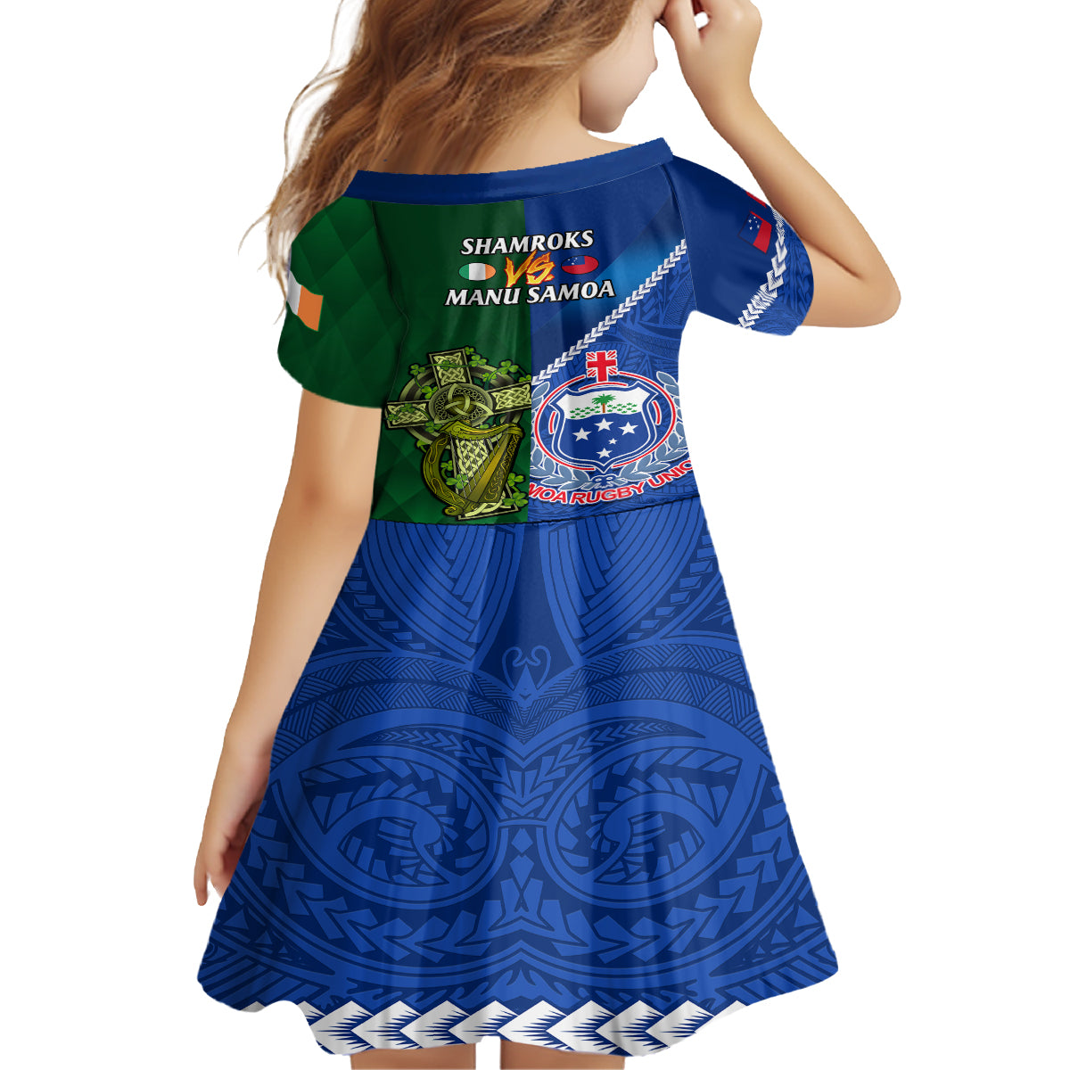 Samoa And Ireland Rugby Family Matching Summer Maxi Dress and Hawaiian Shirt 2023 World Cup Manu Samoa With Shamrocks - Wonder Print Shop