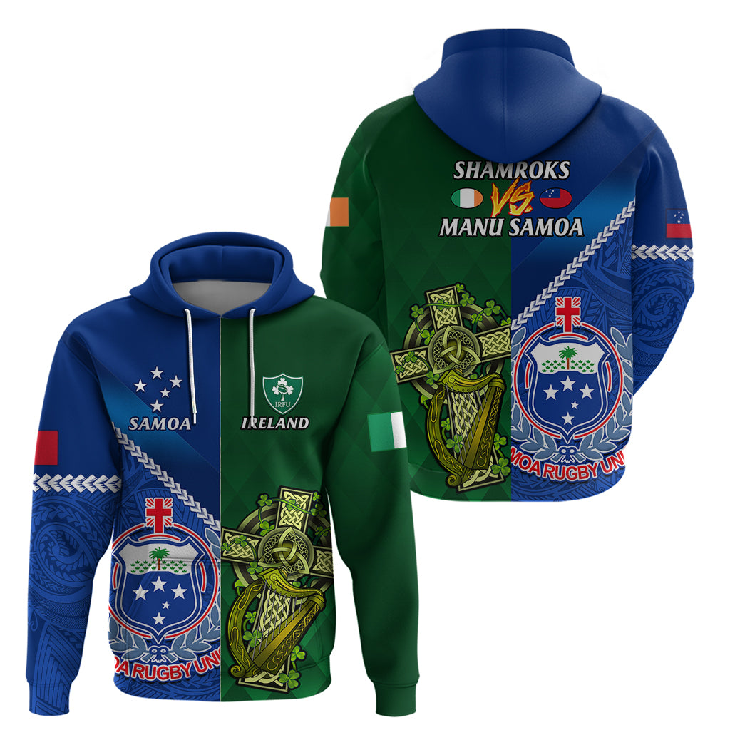 Samoa And Ireland Rugby Hoodie 2023 World Cup Manu Samoa With Shamrocks - Wonder Print Shop