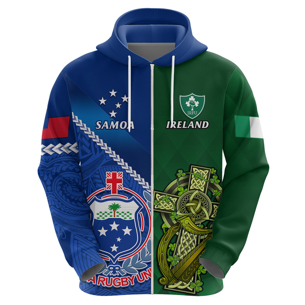 Samoa And Ireland Rugby Hoodie 2023 World Cup Manu Samoa With Shamrocks - Wonder Print Shop