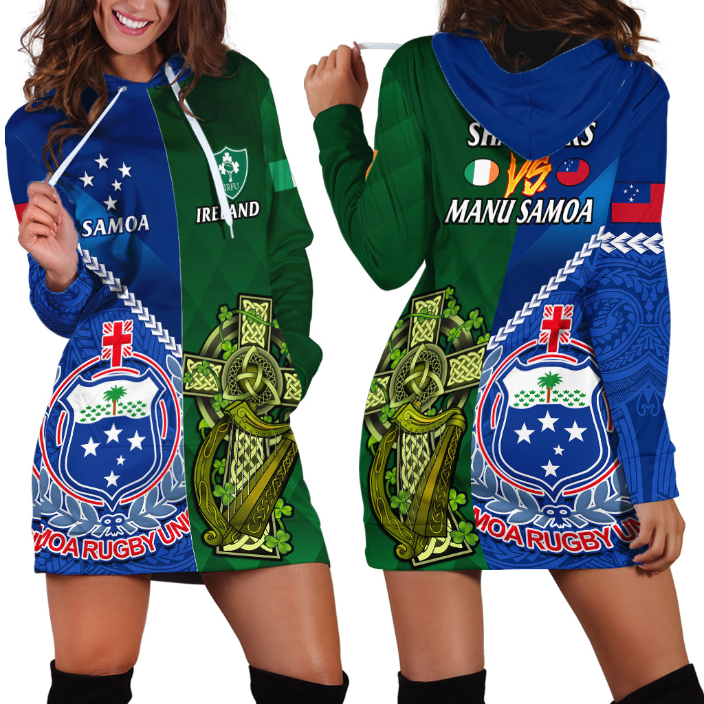 Samoa And Ireland Rugby Hoodie Dress 2023 World Cup Manu Samoa With Shamrocks - Wonder Print Shop
