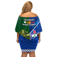 Samoa And Ireland Rugby Off Shoulder Short Dress 2023 World Cup Manu Samoa With Shamrocks - Wonder Print Shop