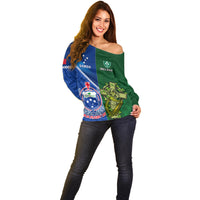 Samoa And Ireland Rugby Off Shoulder Sweater 2023 World Cup Manu Samoa With Shamrocks - Wonder Print Shop