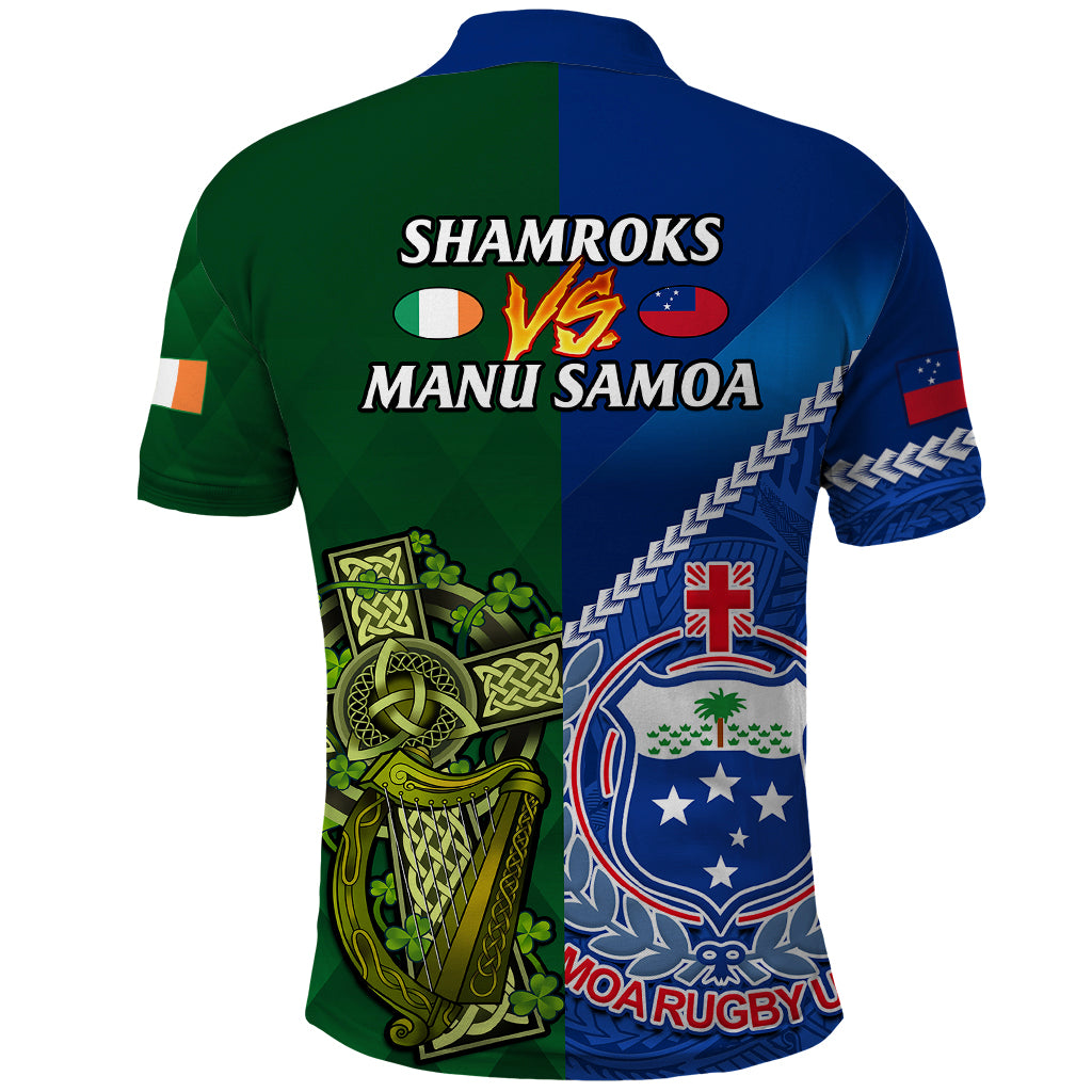Samoa And Ireland Rugby Polo Shirt 2023 World Cup Manu Samoa With Shamrocks - Wonder Print Shop