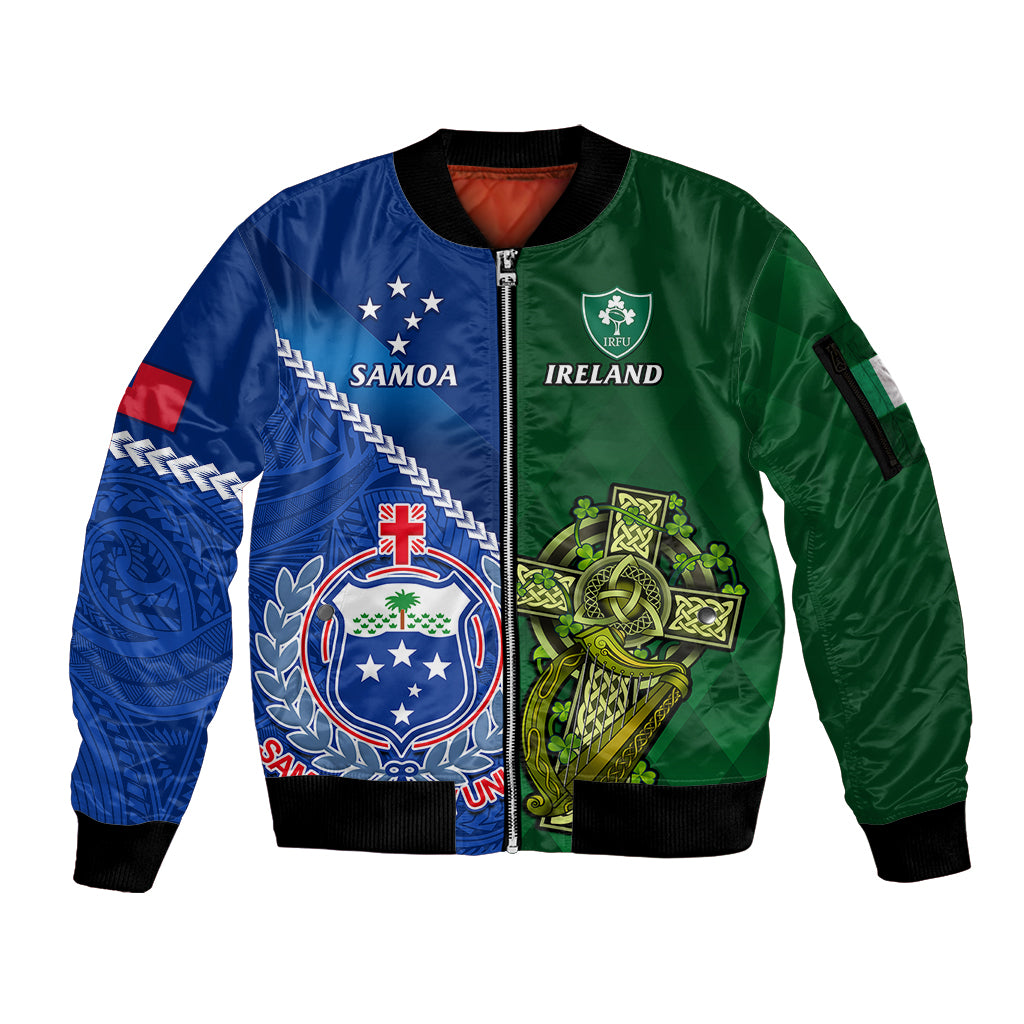 Samoa And Ireland Rugby Sleeve Zip Bomber Jacket 2023 World Cup Manu Samoa With Shamrocks - Wonder Print Shop