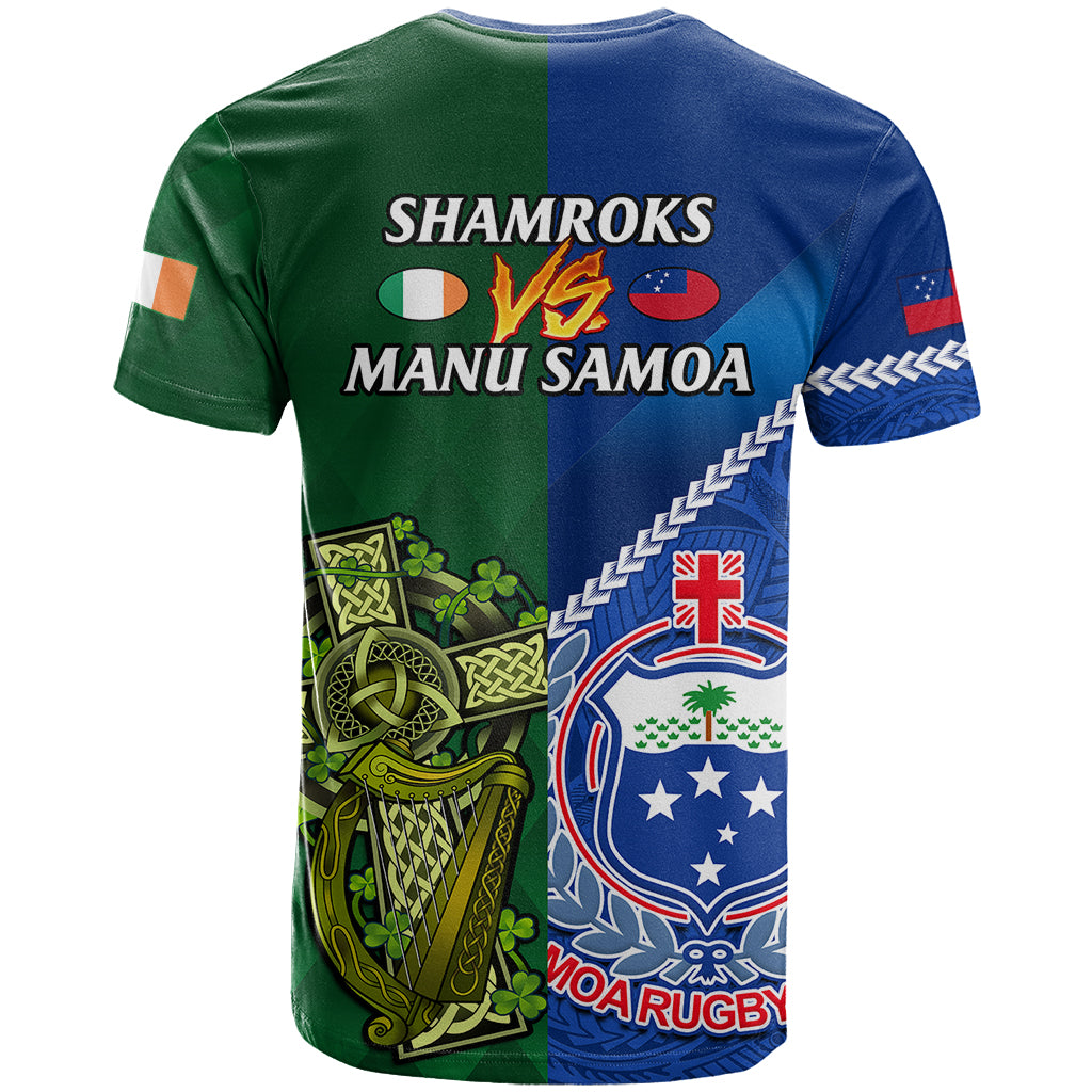 Samoa And Ireland Rugby T Shirt 2023 World Cup Manu Samoa With Shamrocks - Wonder Print Shop