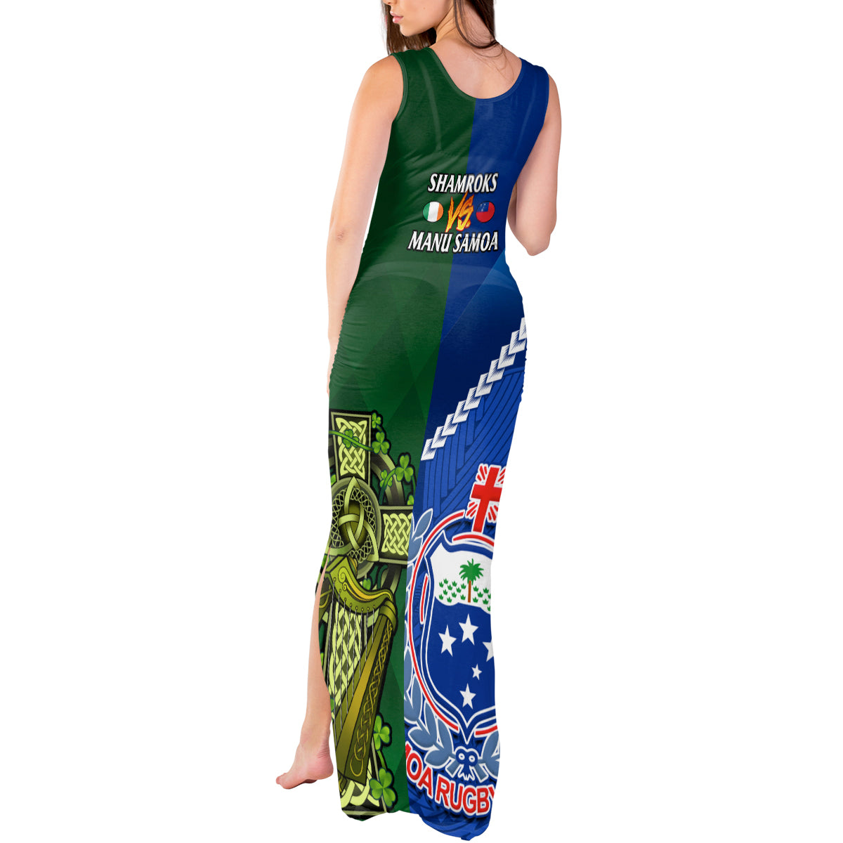 Samoa And Ireland Rugby Tank Maxi Dress 2023 World Cup Manu Samoa With Shamrocks - Wonder Print Shop