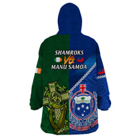 Samoa And Ireland Rugby Wearable Blanket Hoodie 2023 World Cup Manu Samoa With Shamrocks - Wonder Print Shop