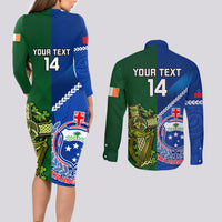 Custom Samoa And Ireland Rugby Couples Matching Long Sleeve Bodycon Dress and Long Sleeve Button Shirts 2023 World Cup Manu Samoa With Shamrocks - Wonder Print Shop