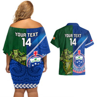 Custom Samoa And Ireland Rugby Couples Matching Off Shoulder Short Dress and Hawaiian Shirt 2023 World Cup Manu Samoa With Shamrocks - Wonder Print Shop
