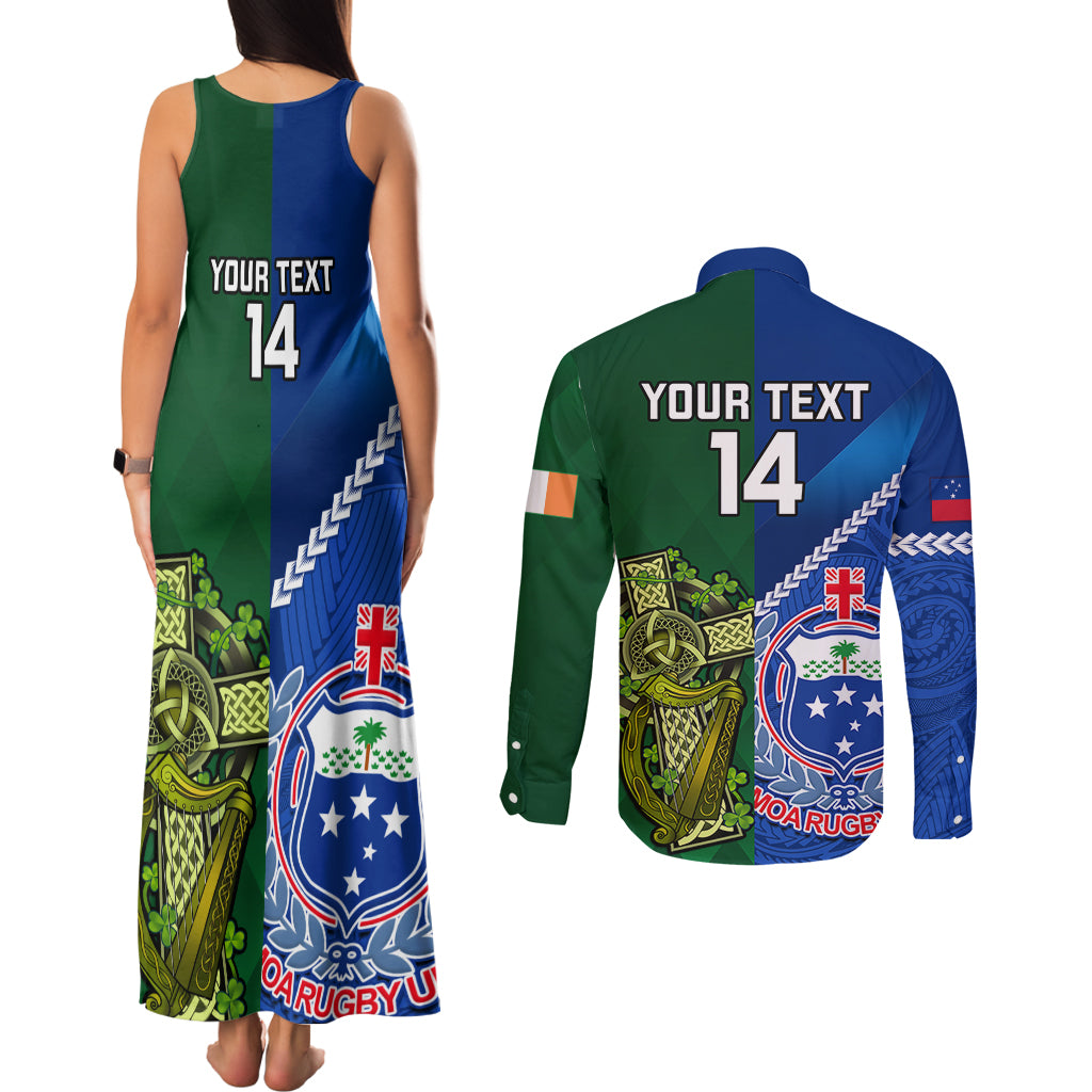 Custom Samoa And Ireland Rugby Couples Matching Tank Maxi Dress and Long Sleeve Button Shirts 2023 World Cup Manu Samoa With Shamrocks - Wonder Print Shop