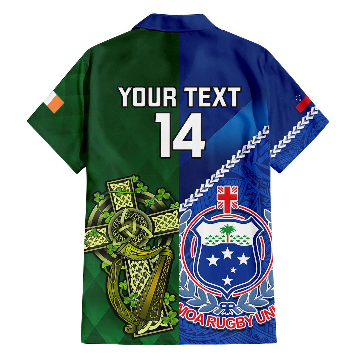 Custom Samoa And Ireland Rugby Family Matching Long Sleeve Bodycon Dress and Hawaiian Shirt 2023 World Cup Manu Samoa With Shamrocks - Wonder Print Shop