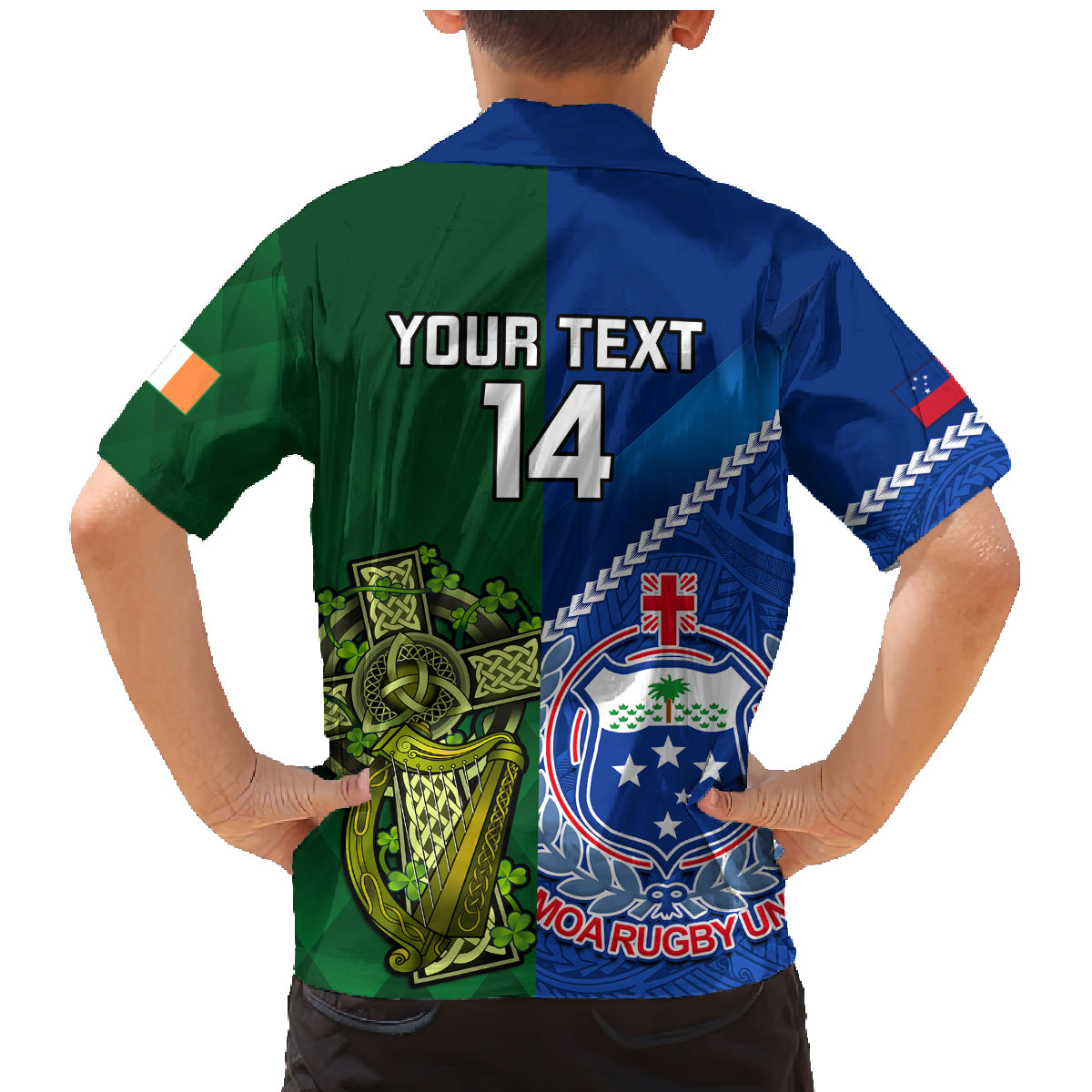 Custom Samoa And Ireland Rugby Family Matching Mermaid Dress and Hawaiian Shirt 2023 World Cup Manu Samoa With Shamrocks - Wonder Print Shop