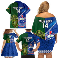 Custom Samoa And Ireland Rugby Family Matching Off Shoulder Short Dress and Hawaiian Shirt 2023 World Cup Manu Samoa With Shamrocks - Wonder Print Shop
