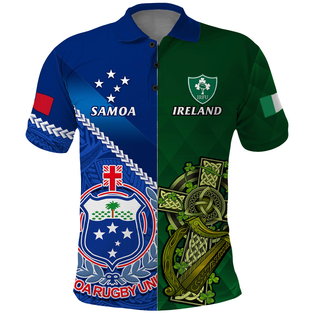 Custom Samoa And Ireland Rugby Polo Shirt 2023 World Cup Manu Samoa With Shamrocks - Wonder Print Shop