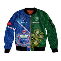 Custom Samoa And Ireland Rugby Sleeve Zip Bomber Jacket 2023 World Cup Manu Samoa With Shamrocks - Wonder Print Shop