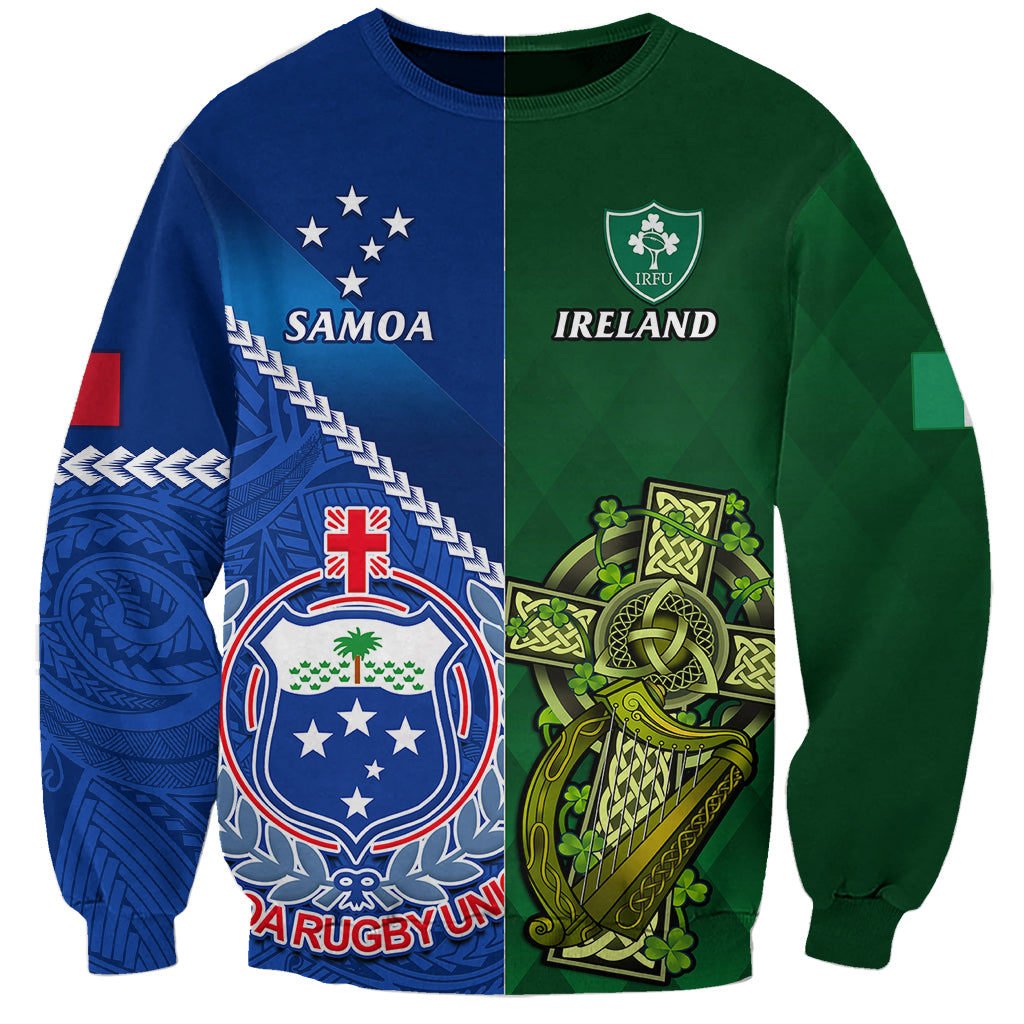 Custom Samoa And Ireland Rugby Sweatshirt 2023 World Cup Manu Samoa With Shamrocks - Wonder Print Shop