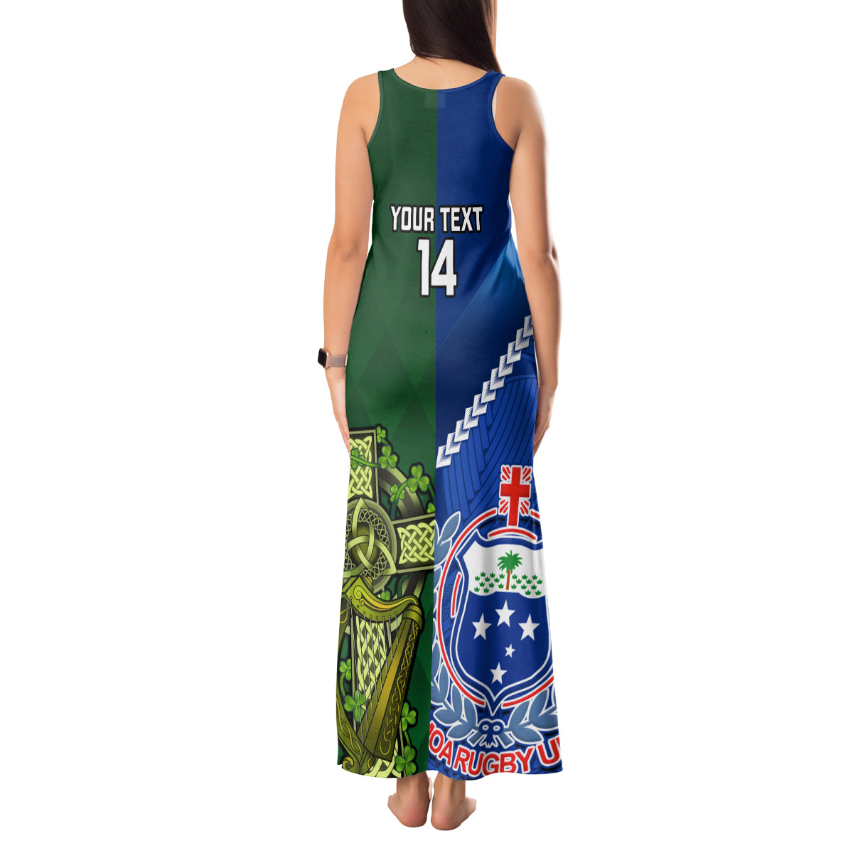 Custom Samoa And Ireland Rugby Tank Maxi Dress 2023 World Cup Manu Samoa With Shamrocks - Wonder Print Shop