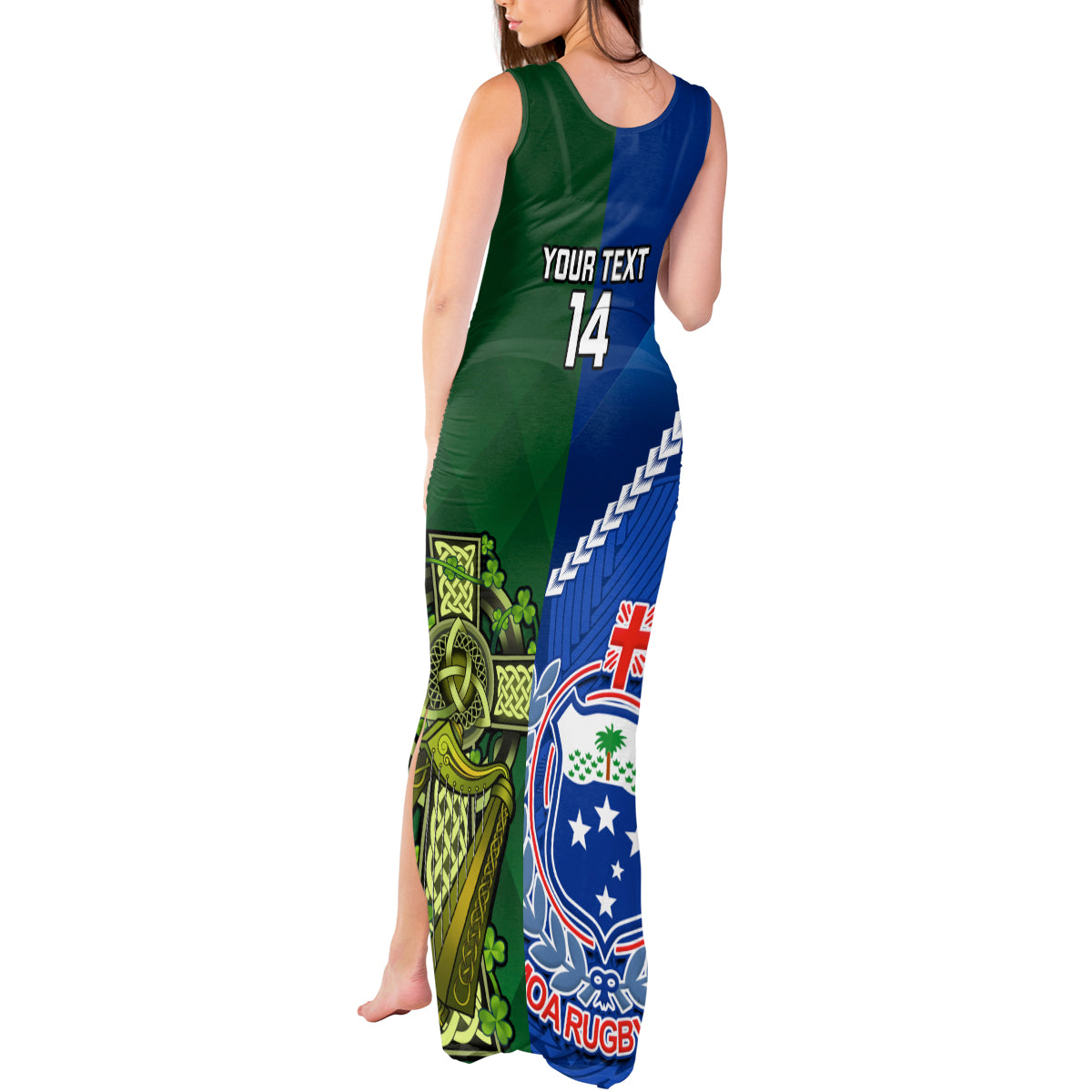 Custom Samoa And Ireland Rugby Tank Maxi Dress 2023 World Cup Manu Samoa With Shamrocks - Wonder Print Shop