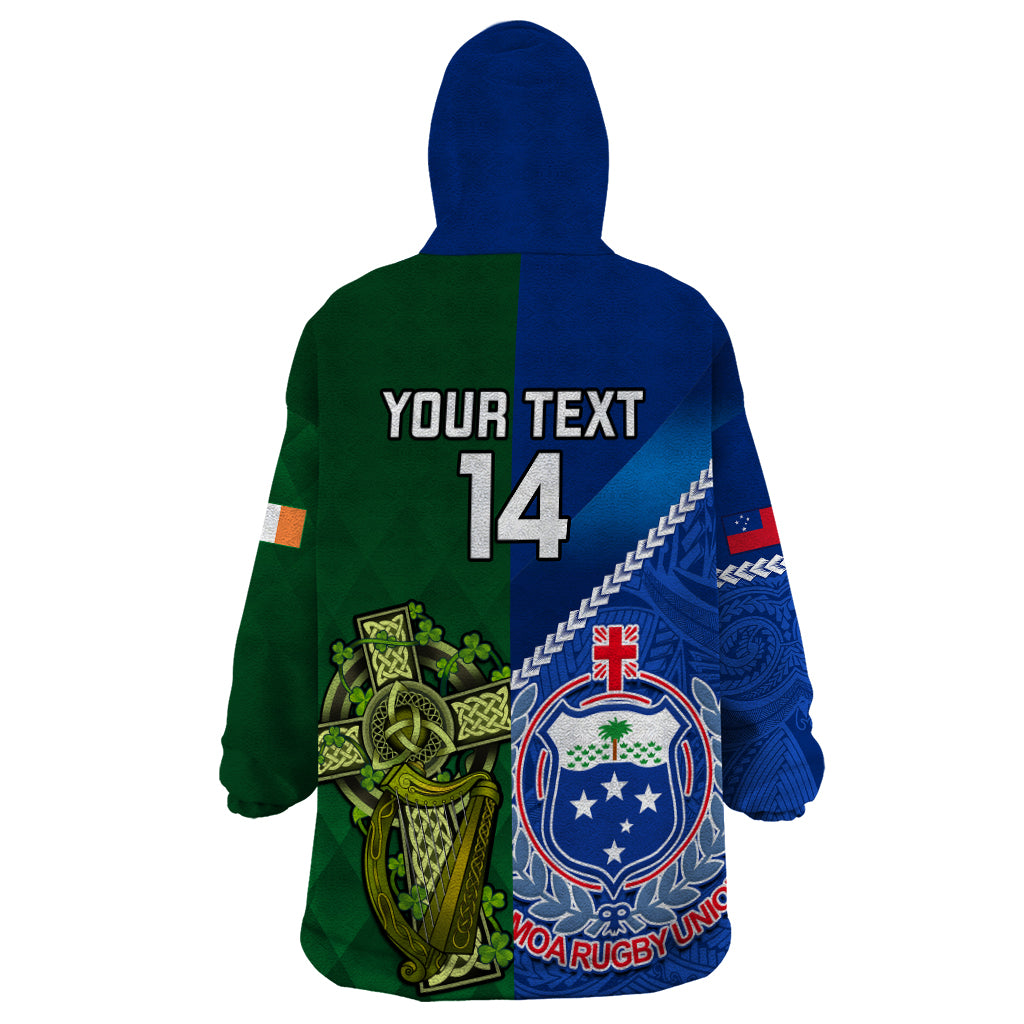 Custom Samoa And Ireland Rugby Wearable Blanket Hoodie 2023 World Cup Manu Samoa With Shamrocks - Wonder Print Shop