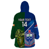 Custom Samoa And Ireland Rugby Wearable Blanket Hoodie 2023 World Cup Manu Samoa With Shamrocks - Wonder Print Shop
