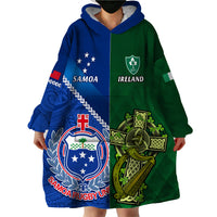 Custom Samoa And Ireland Rugby Wearable Blanket Hoodie 2023 World Cup Manu Samoa With Shamrocks - Wonder Print Shop