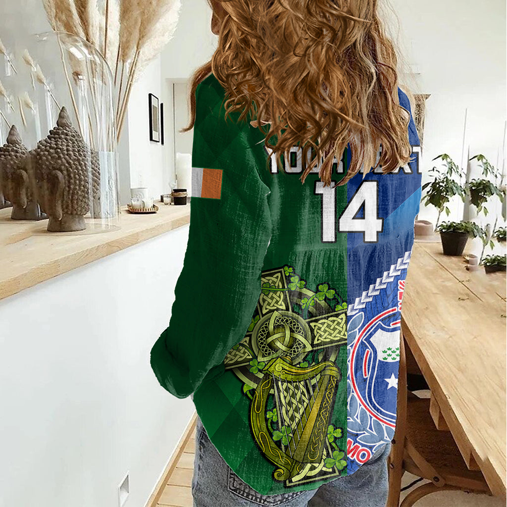 Custom Samoa And Ireland Rugby Women Casual Shirt 2023 World Cup Manu Samoa With Shamrocks - Wonder Print Shop