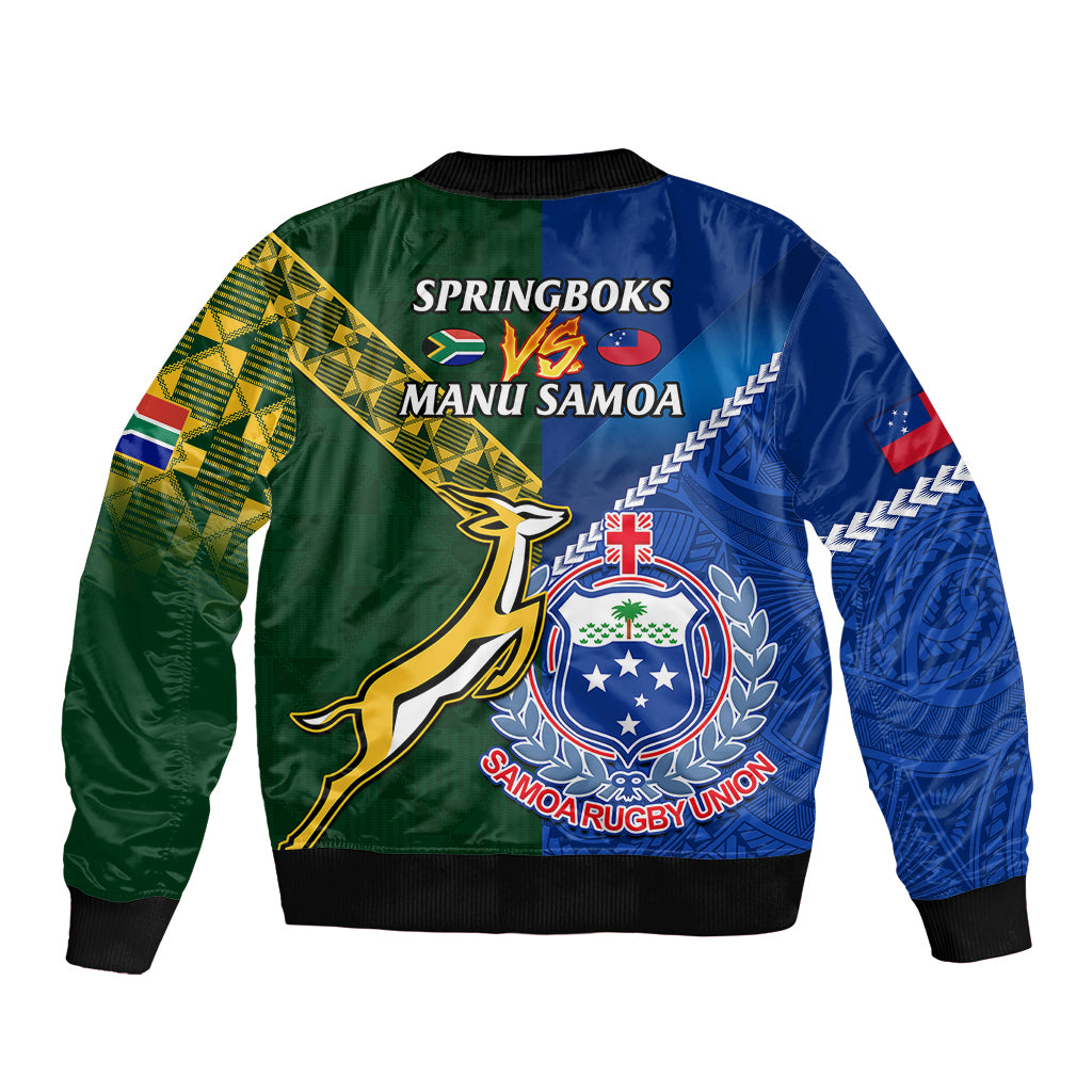 Samoa And South Africa Rugby Bomber Jacket 2023 World Cup Manu Samoa With Springboks - Wonder Print Shop