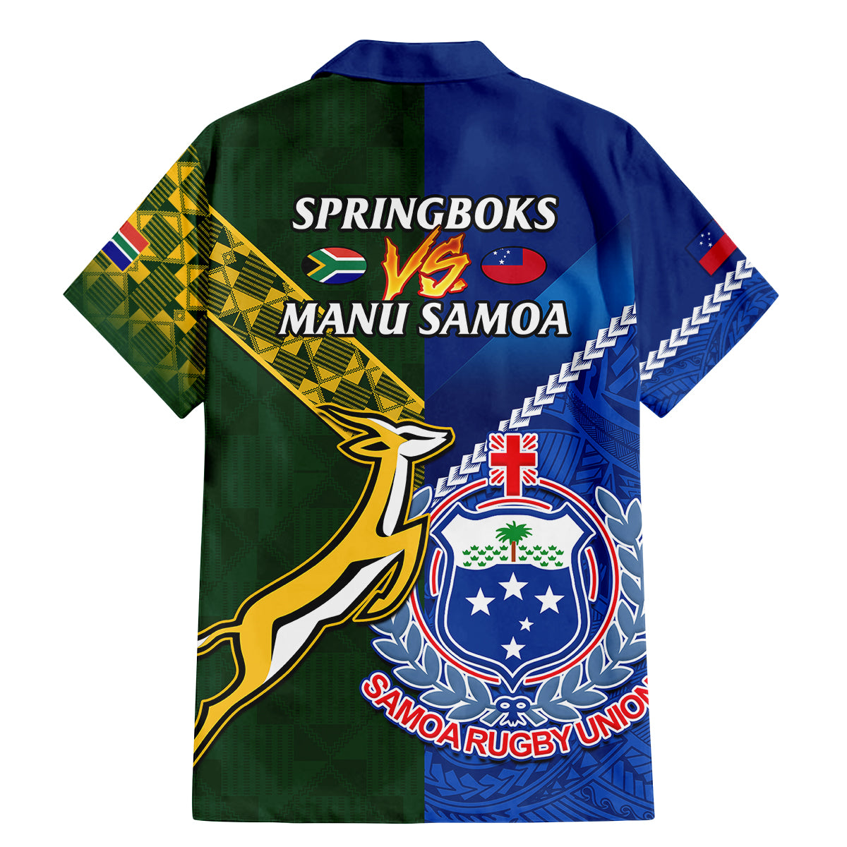 Samoa And South Africa Rugby Family Matching Mermaid Dress and Hawaiian Shirt 2023 World Cup Manu Samoa With Springboks - Wonder Print Shop