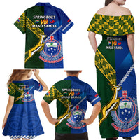 Samoa And South Africa Rugby Family Matching Off Shoulder Maxi Dress and Hawaiian Shirt 2023 World Cup Manu Samoa With Springboks - Wonder Print Shop