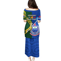 Samoa And South Africa Rugby Family Matching Puletasi Dress and Hawaiian Shirt 2023 World Cup Manu Samoa With Springboks - Wonder Print Shop